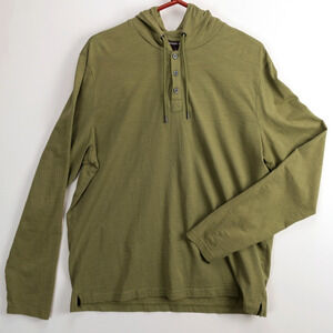 Michael Kors Mens Hooded T Shirt Lightweight Slub Knit Long Sleeve Olive XL